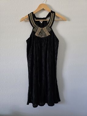 Moa Moa Black Mini Dress with Gold Embellished Halter